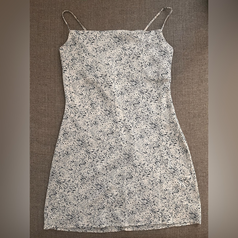 Blue & White Patterned Spaghetti Strap Mini Dress